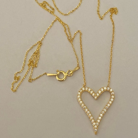 💖925 Silver necklace heart love cz stones 18k yellow gold plated - Picture 3 of 5